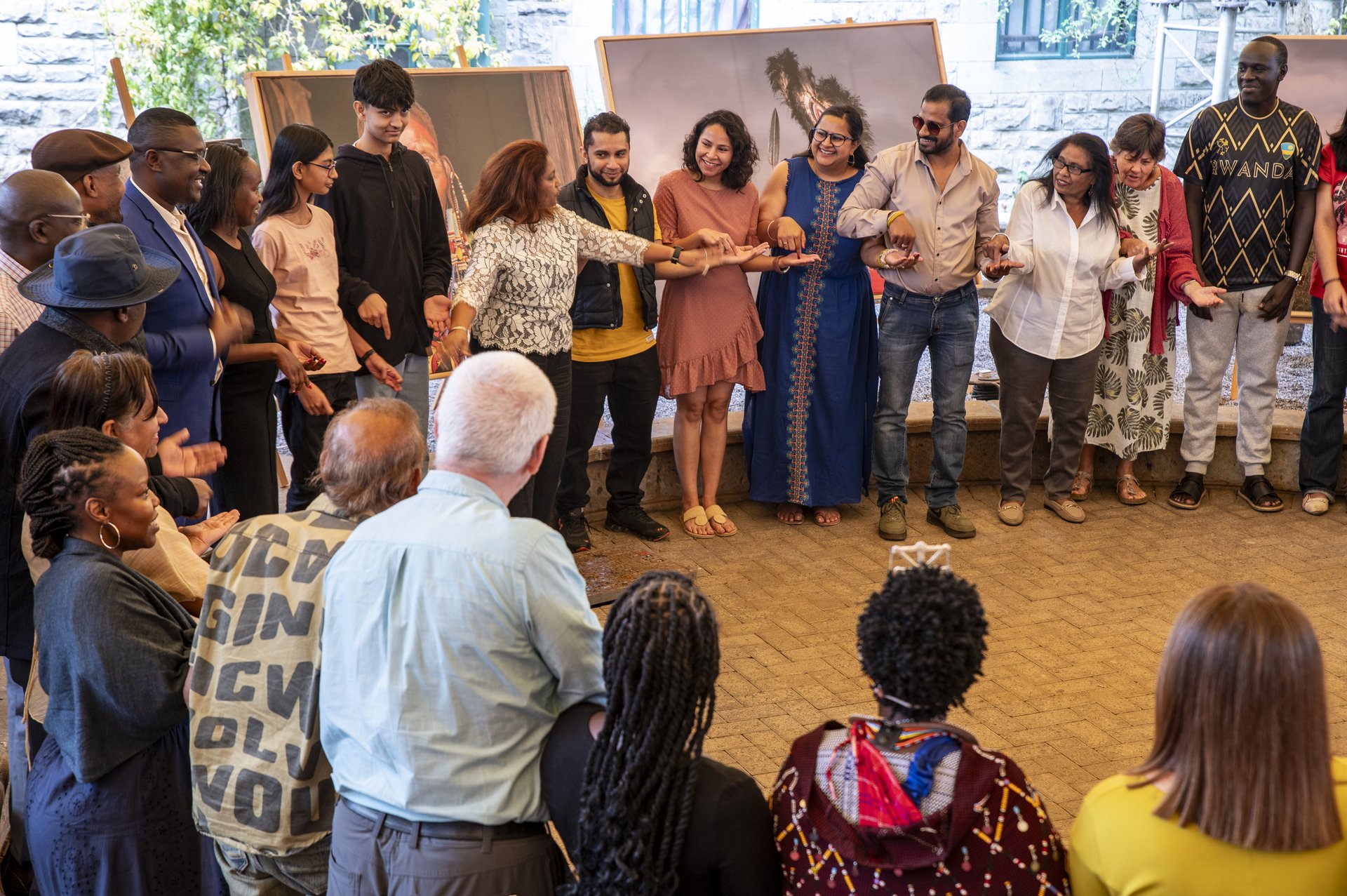Corporate team gathering in Kenyan landscape